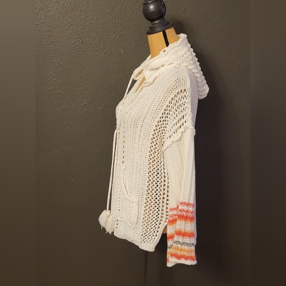 POL White Open Weave Knit Polyester Pullover Hoodie Medium - Picture 2 of 10